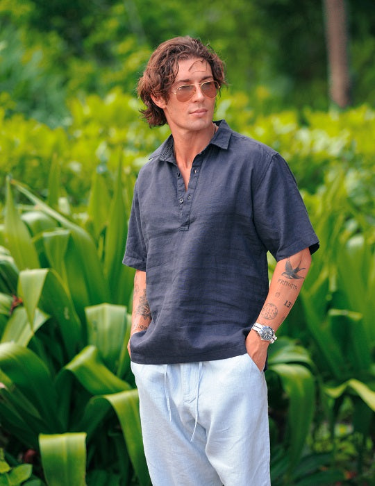 Men's Malta Short Sleeve Pull on Linen Shirts