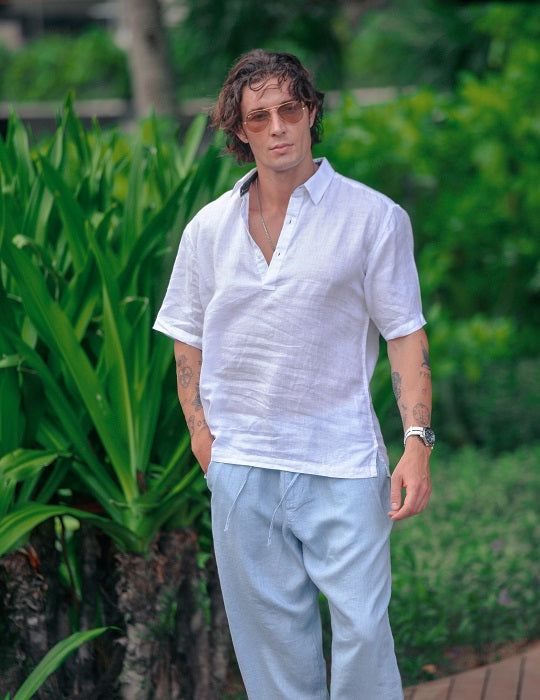 Men's Malta Short Sleeve Pull on Linen Shirts