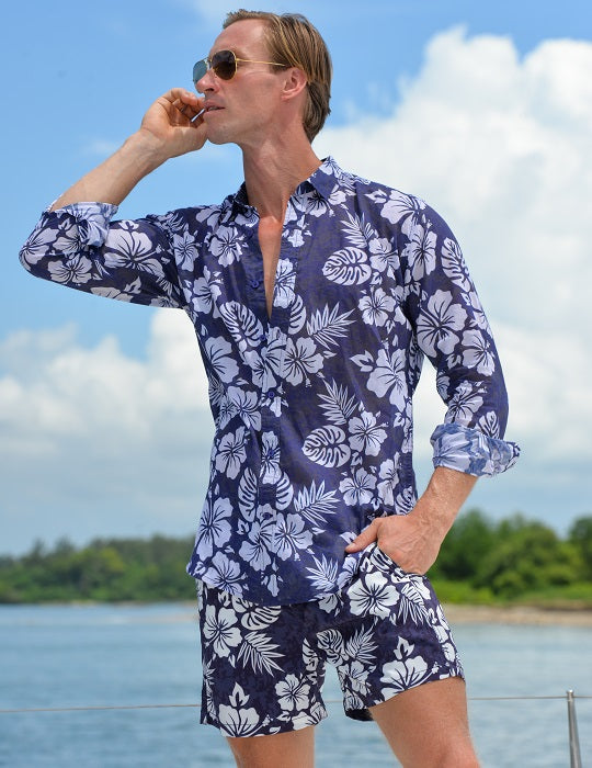 Men's Pier Sports Swim Shorts - Hibiscus