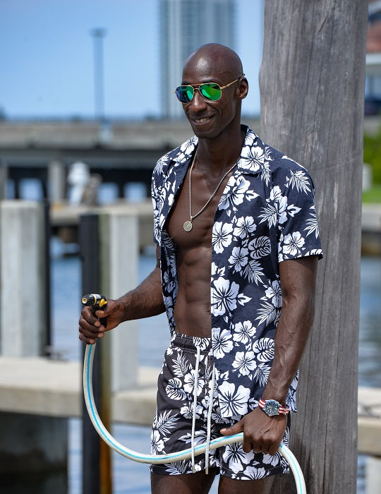 Men's Pier Sports Swim Shorts - Hibiscus