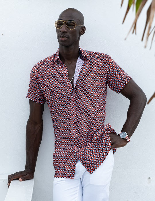 Men's Positano Patterned Short Sleeve Linen Shirts