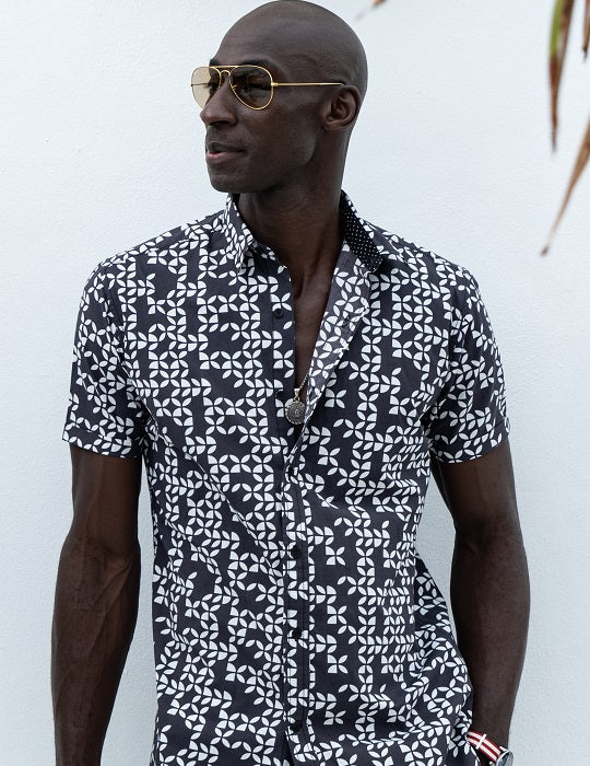 Men's Positano Poplin Short Sleeve Shirt - Leaves