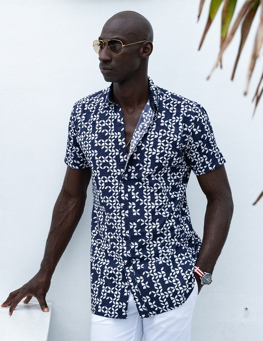 Men's Positano Poplin Short Sleeve Shirt - Leaves