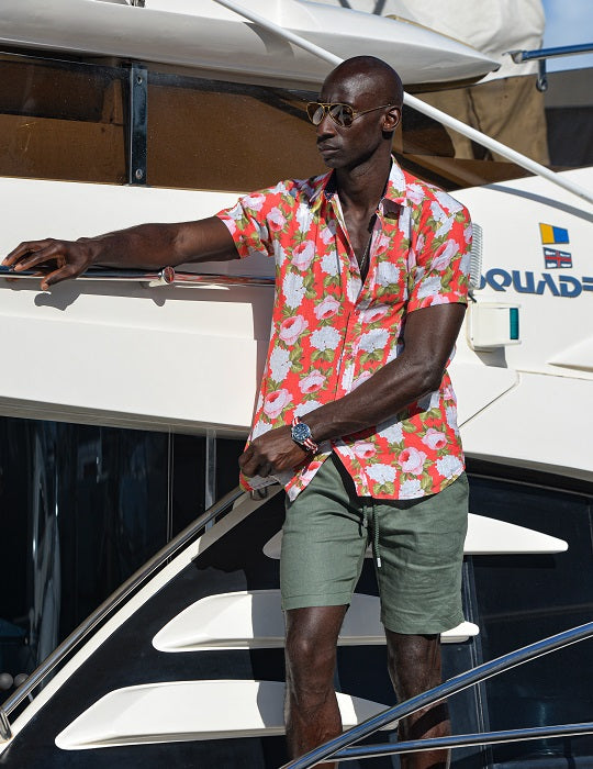 Men's Positano Poplin Short Sleeve Shirt - Peony