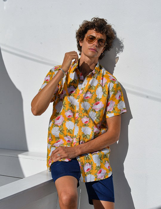 Men's Positano Poplin Short Sleeve Shirt - Peony