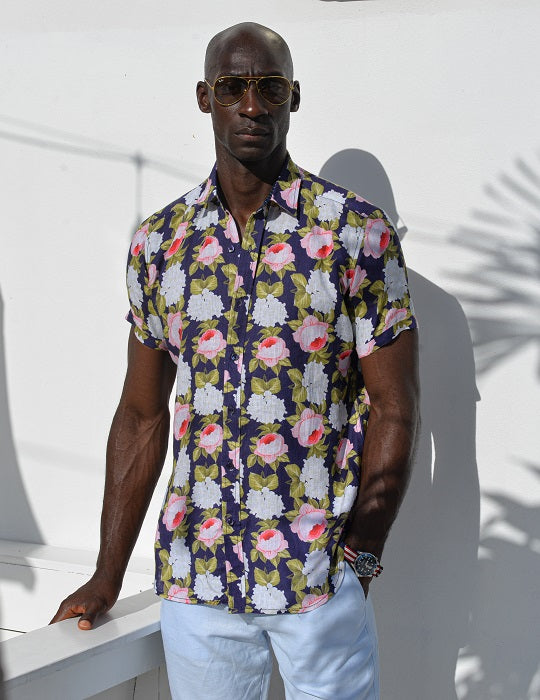 Men's Positano Poplin Short Sleeve Shirt - Peony