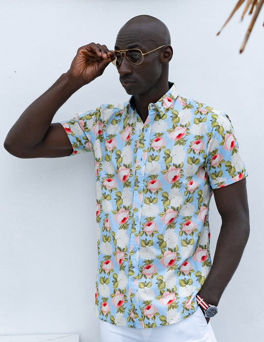 Men's Positano Poplin Short Sleeve Shirt - Peony