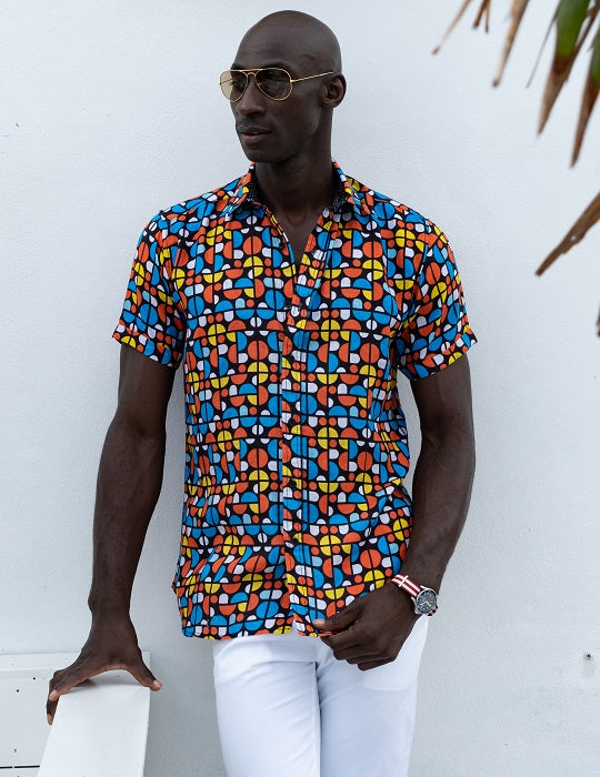 Men's Positano Patterned Short Sleeve Linen Shirts