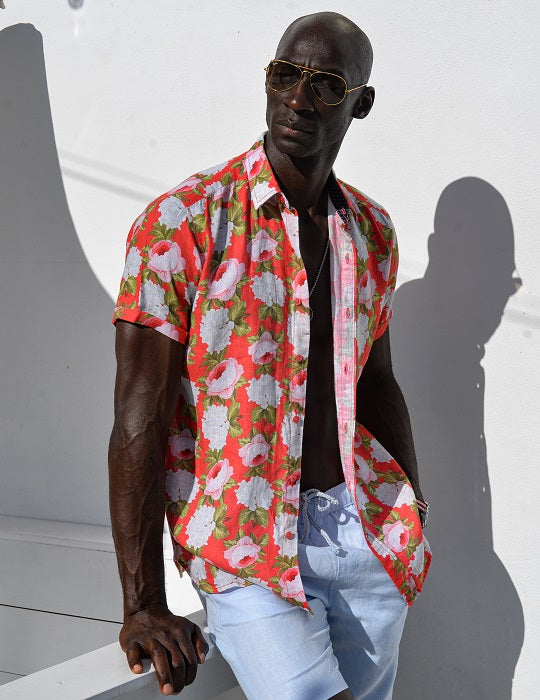 Men's Positano Patterned Short Sleeve Linen Shirts