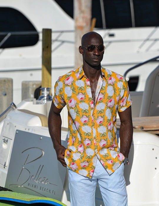 Men's Positano Patterned Short Sleeve Linen Shirts