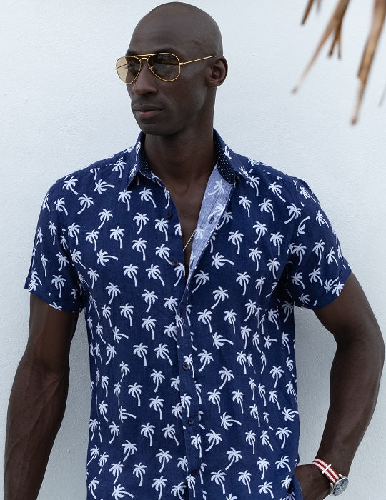 Men's Positano Patterned Short Sleeve Linen Shirts