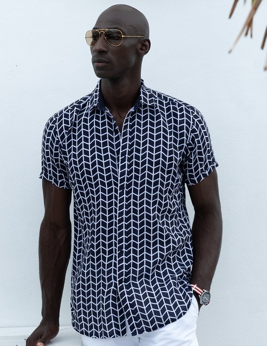 Men's Positano Patterned Short Sleeve Linen Shirts