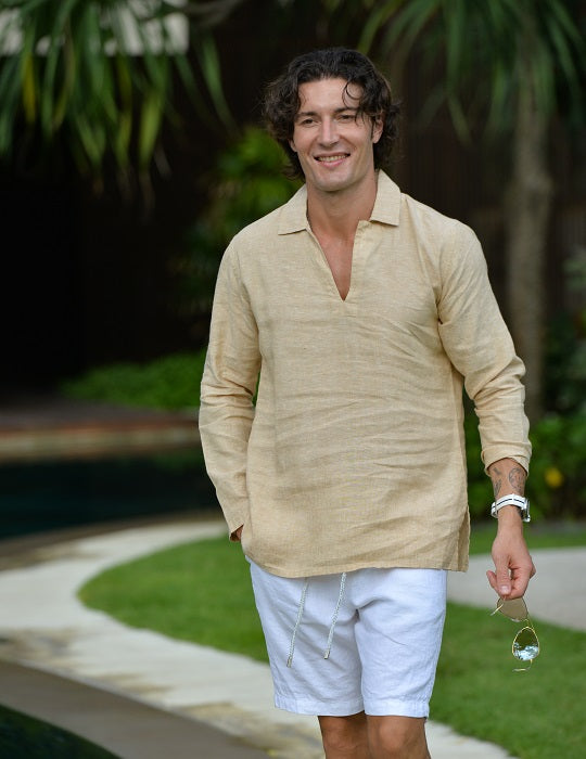 Men's Ravello Long Sleeve Resort Style Pull on Linen Shirts