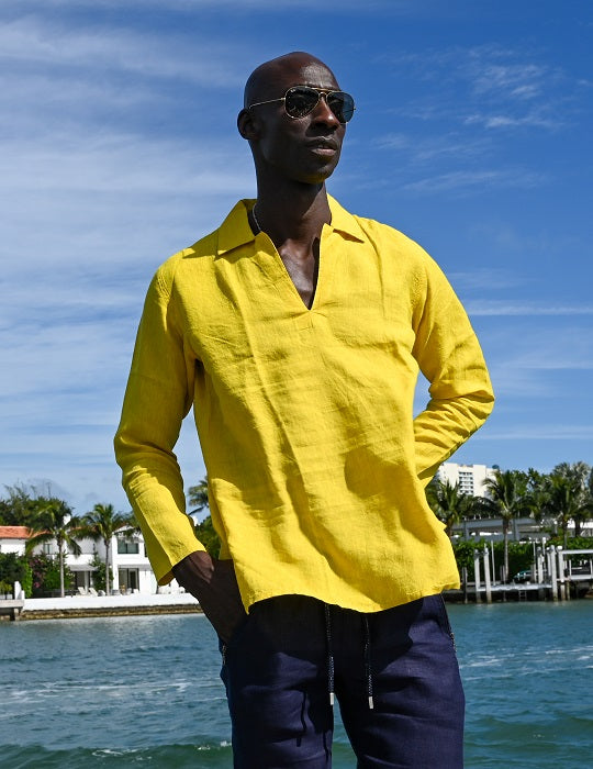 Men's Ravello Long Sleeve Resort Style Pull on Linen Shirts