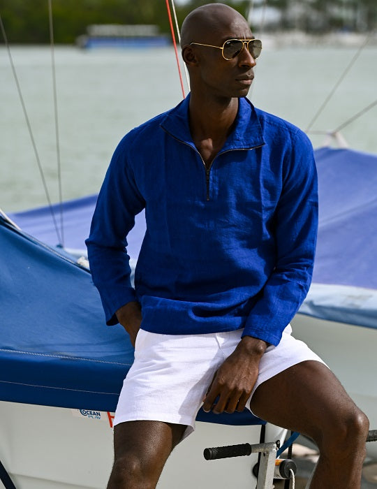 Men's Sicily Solid Long Sleeve Zip Up Linen Shirts