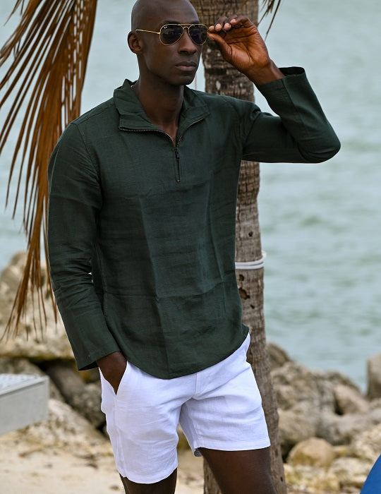 Sicily Solid Long Sleeve Zip Up Linen Shirts