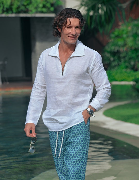 Men's Sicily Solid Long Sleeve Zip Up Linen Shirts