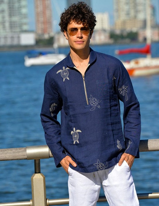 Men's Sorrento All Over Embroidered Linen Shirts