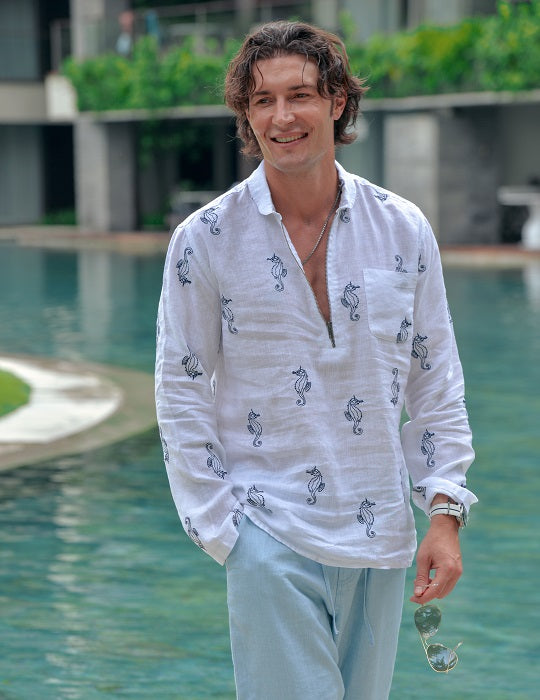Men's Sorrento All Over Embroidered Linen Shirts