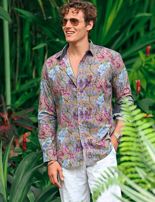 Men's St-Jean Lightweight Cotton Voile Shirt – Midnight Flowers