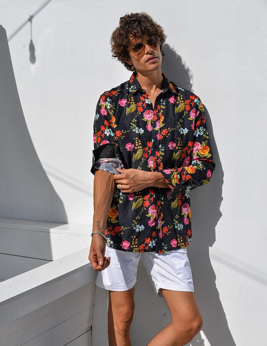 St Barth Patterned Linen Long Sleeve Shirts
