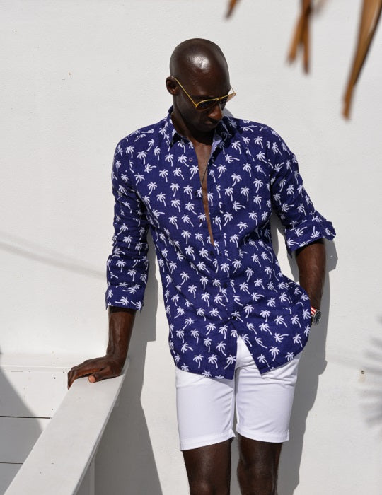 St Barth Patterned Linen Long Sleeve Shirts