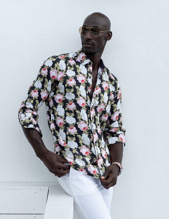 St Barth Patterned Linen Long Sleeve Shirts