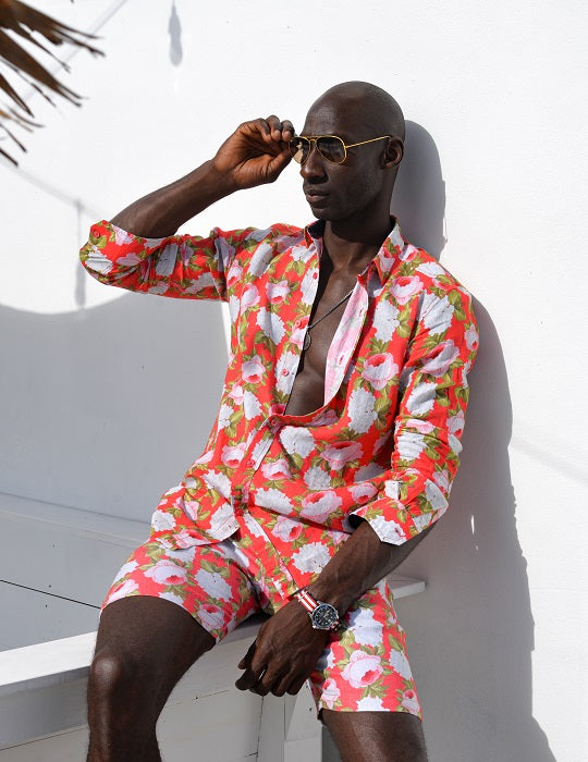 St Barth Patterned Linen Long Sleeve Shirts