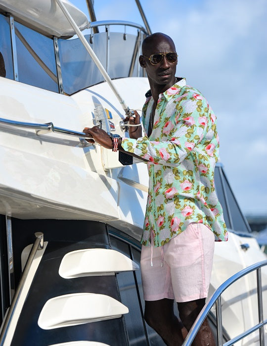 St Barth Patterned Linen Long Sleeve Shirts