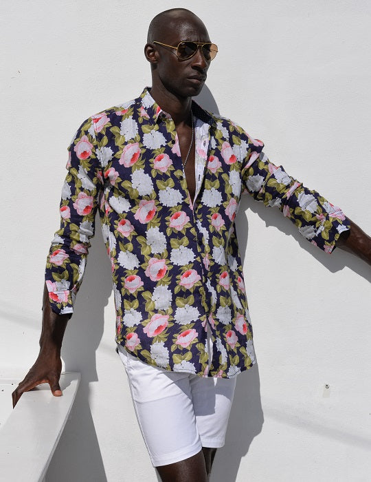 St Barth Patterned Linen Long Sleeve Shirts