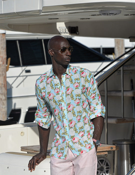 St Barth Patterned Linen Long Sleeve Shirts