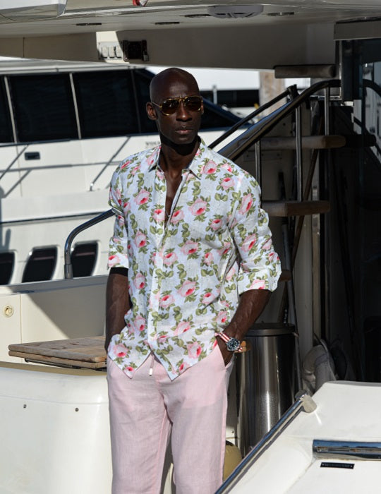 St Barth Patterned Linen Long Sleeve Shirts