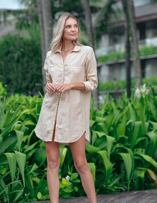 Soho Linen Shirt Dress - Beige