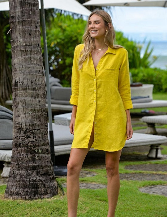 Women's Mango Yellow Soho Linen Shirt Dress