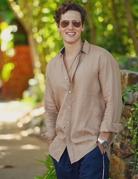 St Barth Solid Linen Long Sleeve Shirts