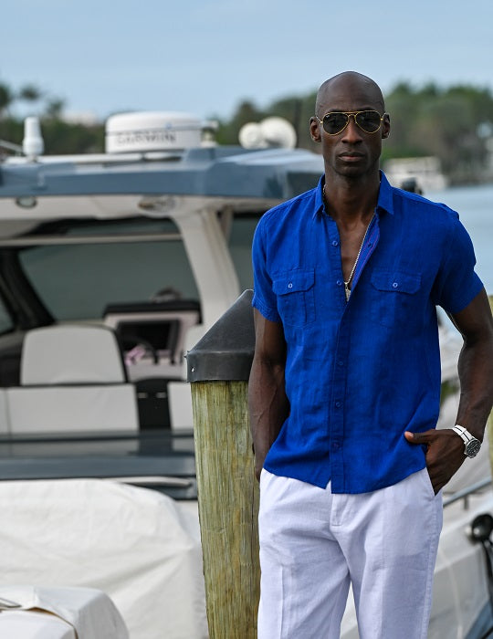 Men's Aruba Solid Short Sleeve Cargo Linen Shirts