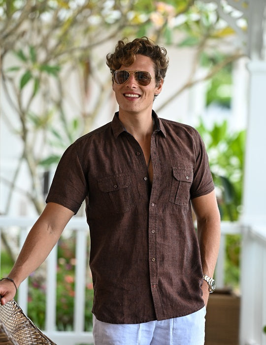 Men's Aruba Solid Short Sleeve Cargo Linen Shirts