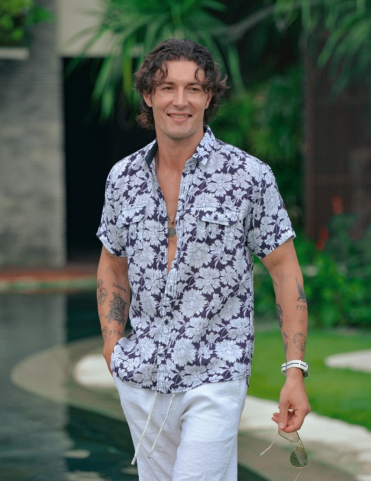 Men's Aruba Patterned Short Sleeve Cargo Linen Shirts