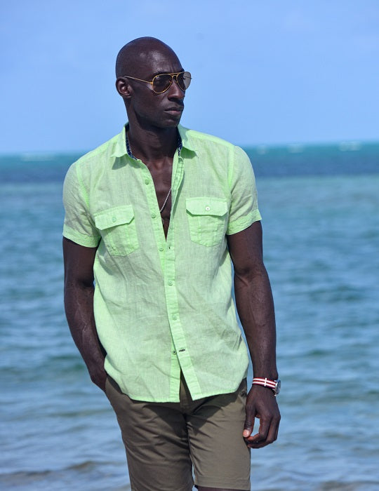 Men's Aruba Solid Short Sleeve Cargo Linen Shirts