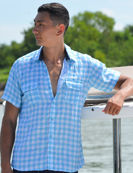 Men's Aruba Patterned Short Sleeve Cargo Linen Shirts