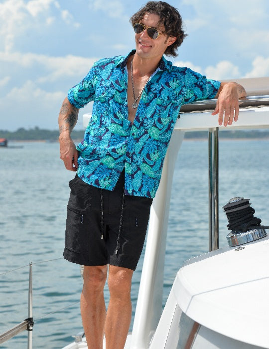 Men's Aruba Patterned Short Sleeve Cargo Linen Shirts