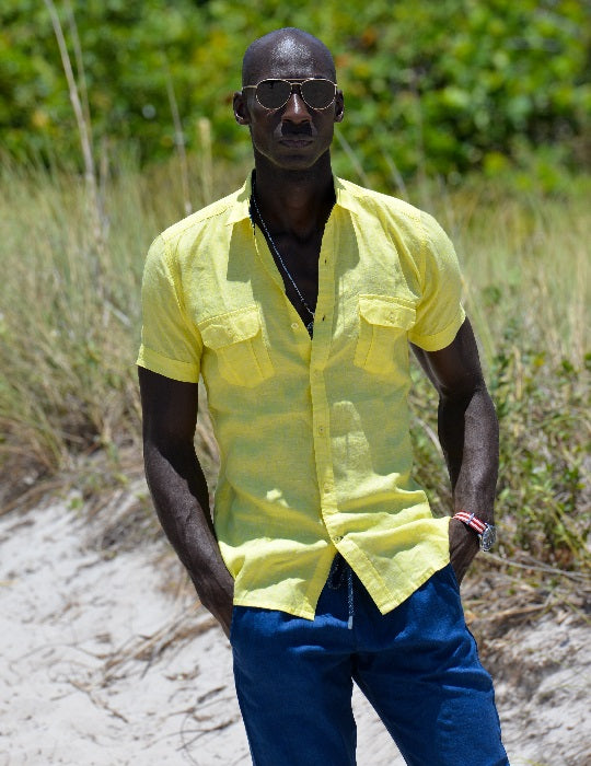 Men's Aruba Solid Short Sleeve Cargo Linen Shirts