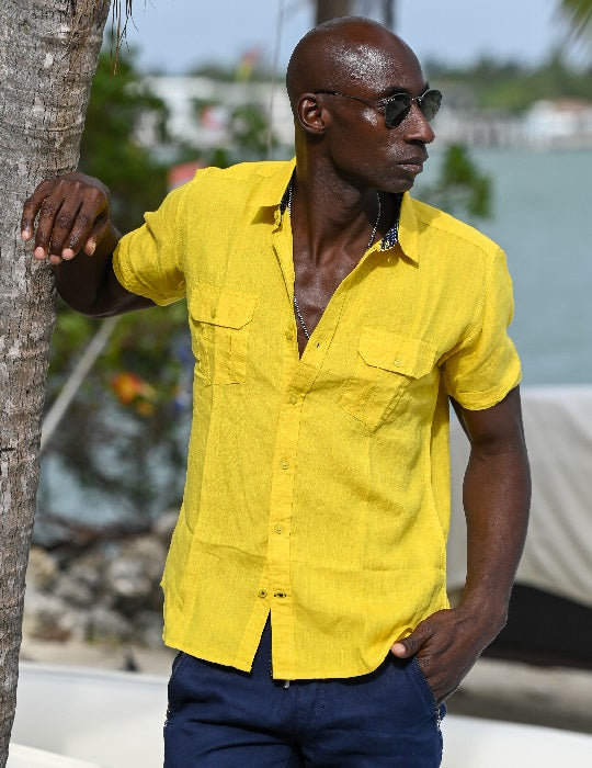 Men's Aruba Solid Short Sleeve Cargo Linen Shirts