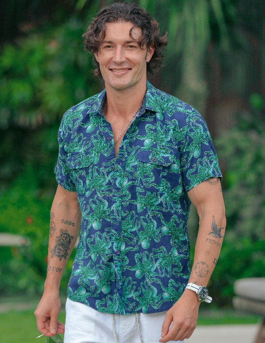 Men's Aruba Patterned Short Sleeve Cargo Linen Shirts