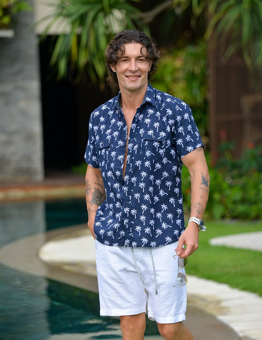 Men's Aruba Patterned Short Sleeve Cargo Linen Shirts