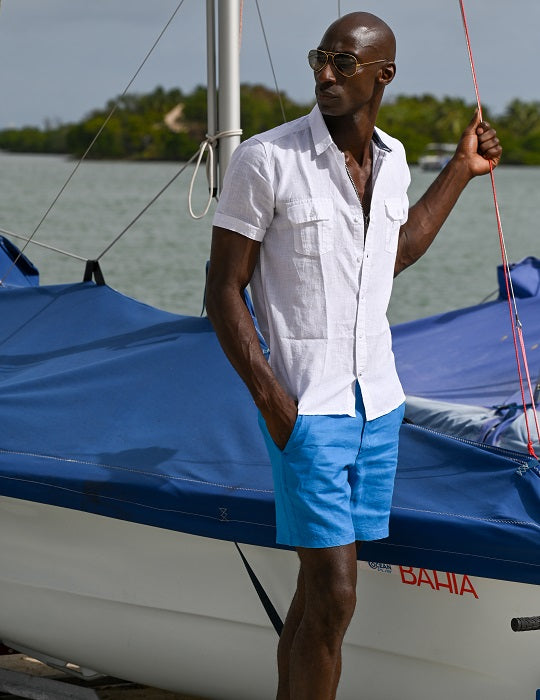 Men's Aruba Solid Short Sleeve Cargo Linen Shirts