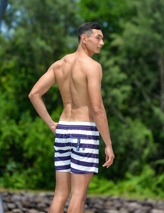 Men's Catamaran Sports Swim Shorts - Big Horizontal Stripes