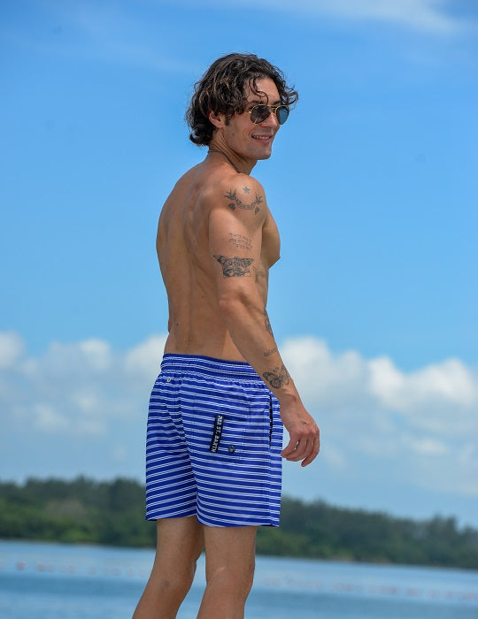 Men's Catamaran Sports Swim Shorts - Small Horizontal Stripes