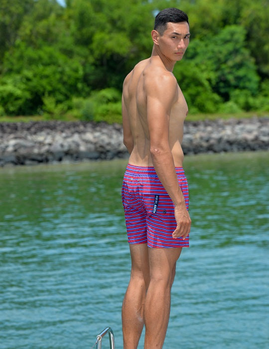 Men's Catamaran Sports Swim Shorts - Small Horizontal Stripes