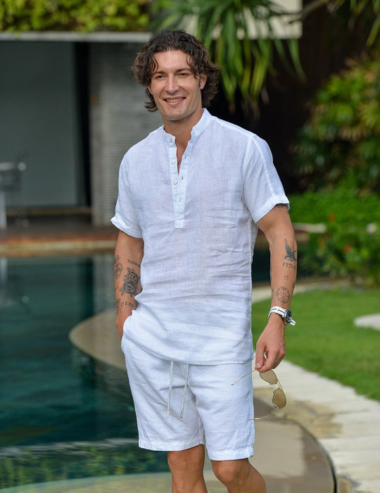 Goa Short Sleeve Mandarin Collar Linen Shirts